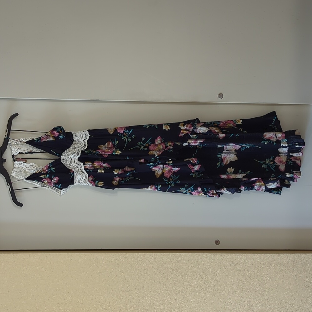 Luxxel Navy Blue Floral Hi Lo Dress - S